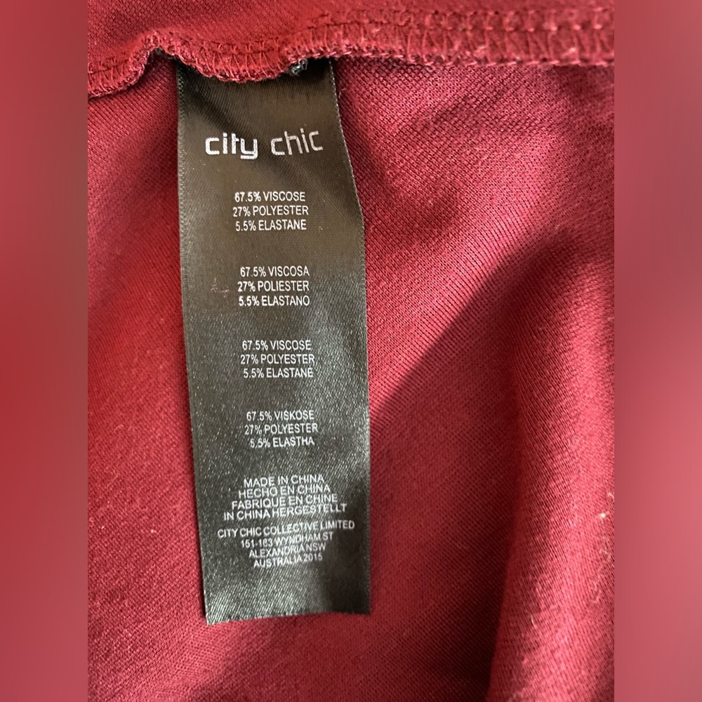 City Chic Burgundy Rounded Neckline Fluttering Cape Sleeves Skylar Dress SKU0466 - Picture 8 of 10